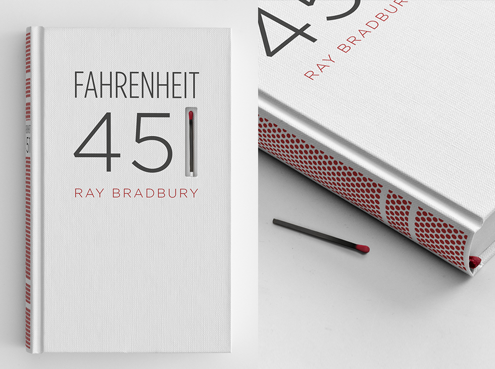 Check out this cover design for Ray Bradbury's classic, Fahrenheit 451. It was done for The Austin Creative Department by Elizabeth Perez.